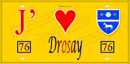 Plaque métal décorative 15X30 J' ❤️ Drosay, Seine Maritime (76) jaune