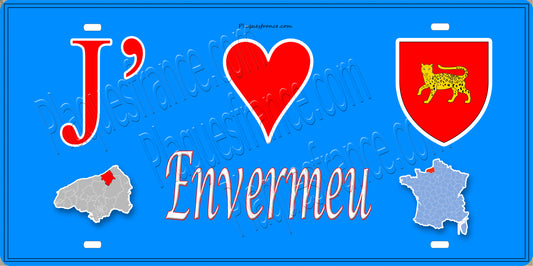 Plaque métal décorative 15x30 J' ❤️ Envermeu, Seine Maritime (76) bleu carte