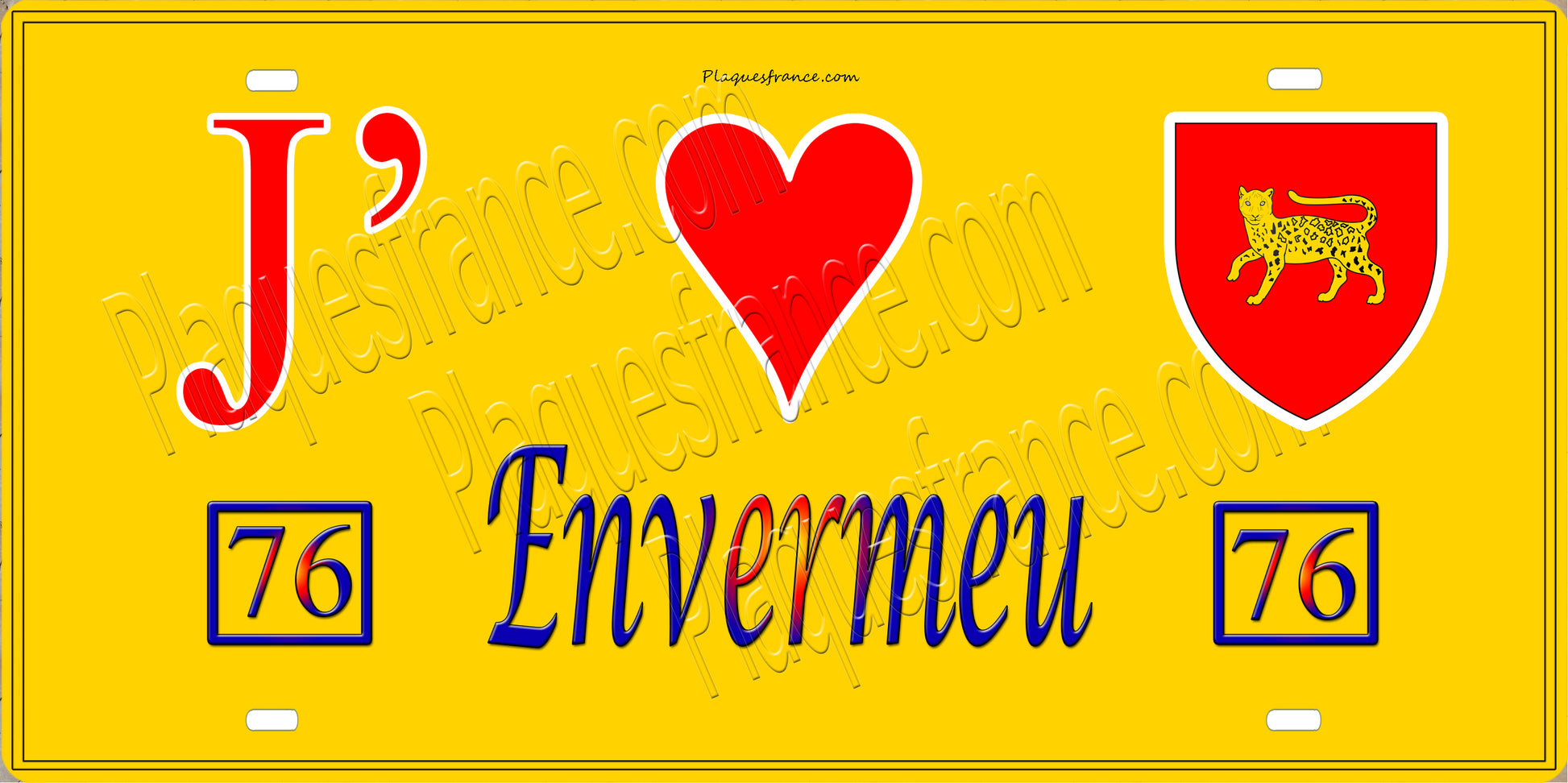 Plaque métal décorative 15x30 J' ❤️ Envermeu, Seine Maritime (76) jaune