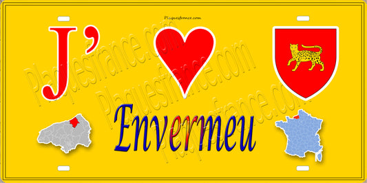 Plaque métal décorative 15x30 J' ❤️ Envermeu, Seine Maritime (76) jaune carte