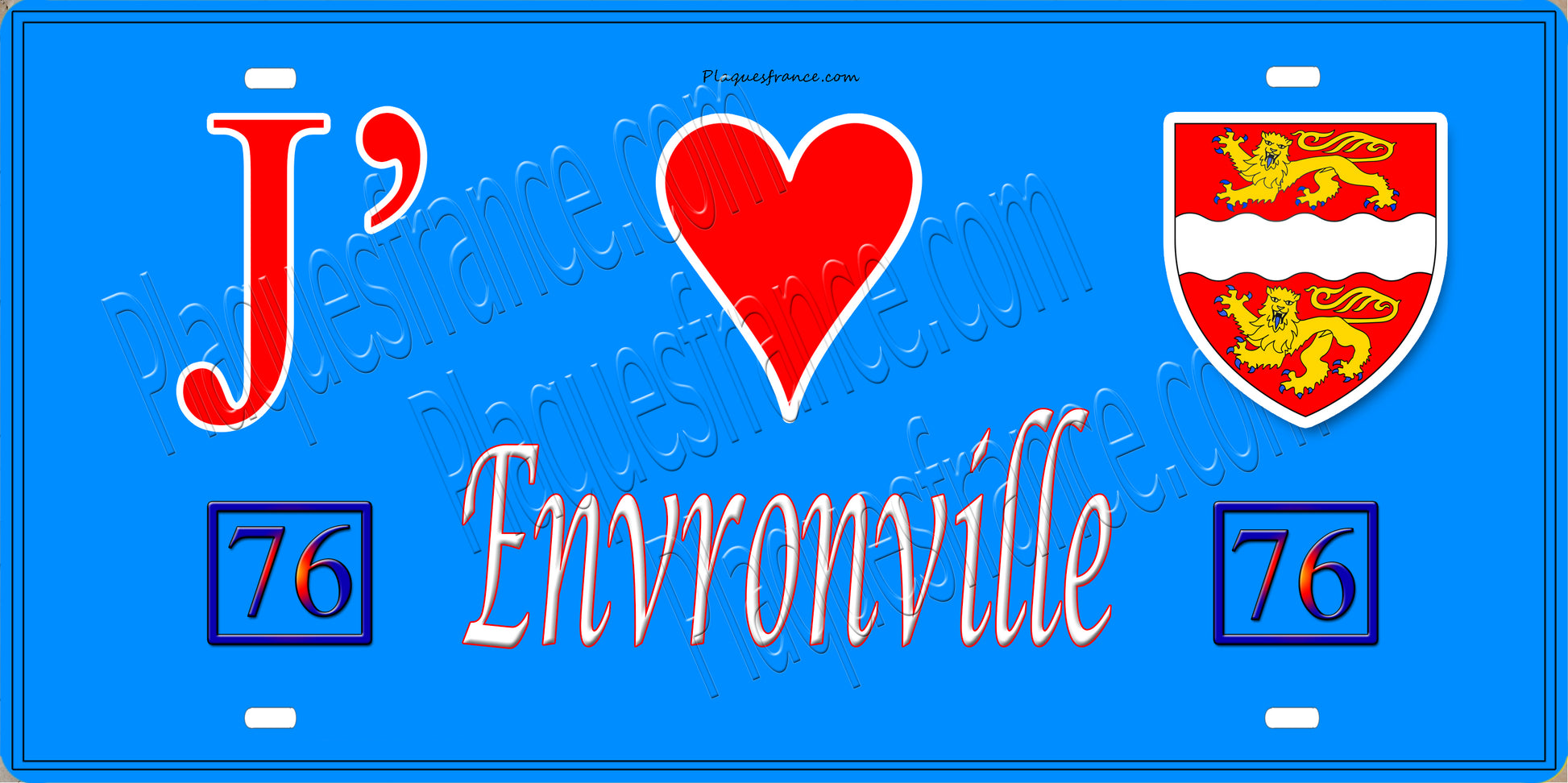 Plaque métal décorative 15X30 J' ❤️ Envronville, Seine Maritime (76) bleu
