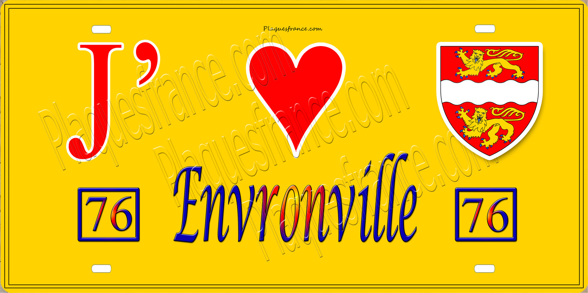 Plaque métal décorative 15X30 J' ❤️ Envronville, Seine Maritime (76) jaune