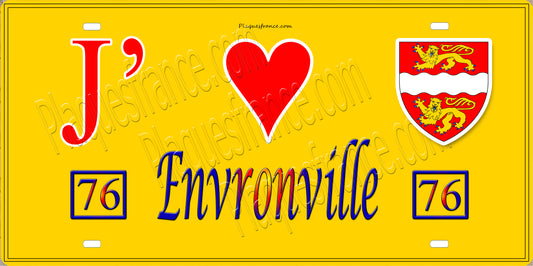 Plaque métal décorative 15X30 J' ❤️ Envronville, Seine Maritime (76) jaune