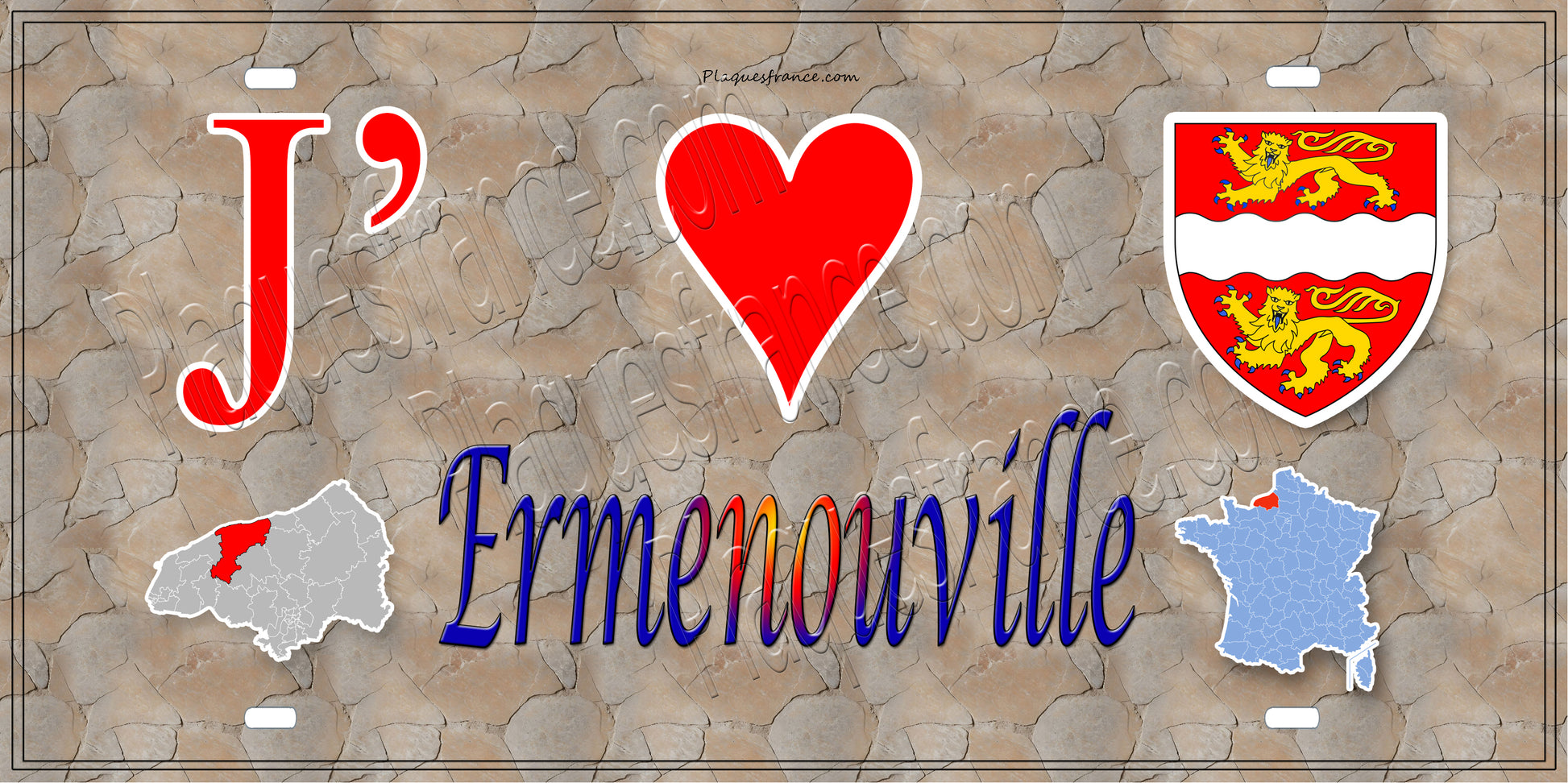 Plaque métal décorative 15X30 J' ❤️ Ermenouville, Seine Maritime (76) antique carte