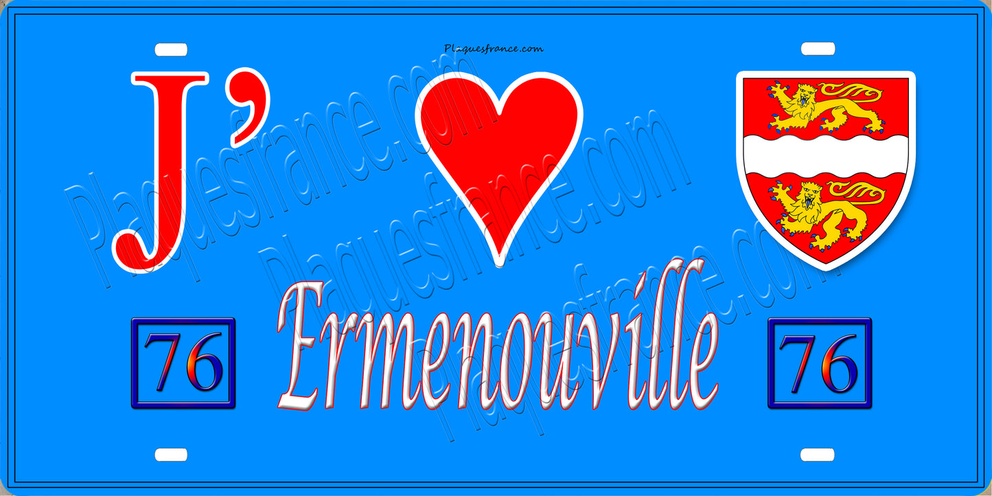 Plaque métal décorative 15X30 J' ❤️ Ermenouville, Seine Maritime (76) bleu