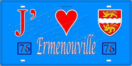 Plaque métal décorative 15X30 J' ❤️ Ermenouville, Seine Maritime (76) bleu