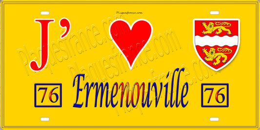 Plaque métal décorative 15X30 J' ❤️ Ermenouville, Seine Maritime (76) jaune