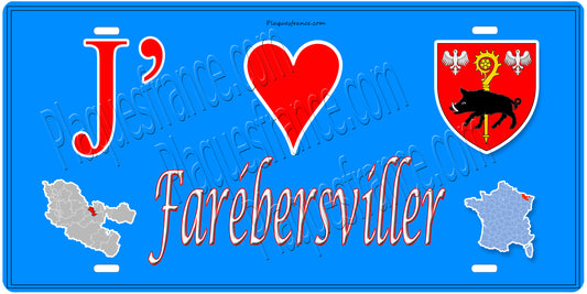 PlaquePlaque métal décorative 15 x 30 cm fond mur bleu carte J' ❤️ Farébersviller, canton Freyming-Merlebach Moselle 57