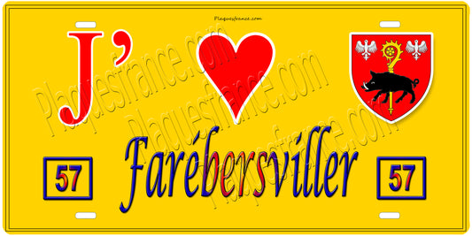 PlaquePlaque métal décorative 15 x 30 cm fond mur jaune 57 J' ❤️ Farébersviller, canton Freyming-Merlebach Moselle 57