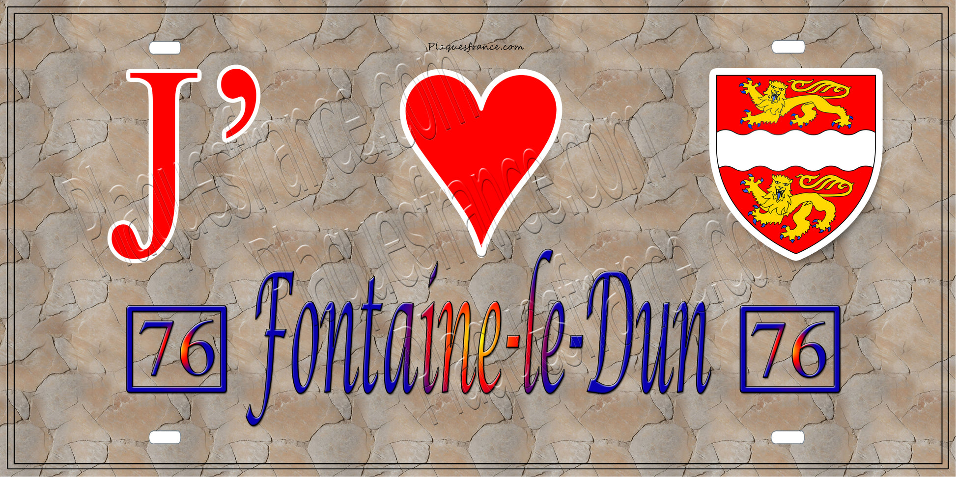 Plaque métal décorative 15X30 J' ❤️ Fontaine-le-Dun, Seine Maritime (76) antique