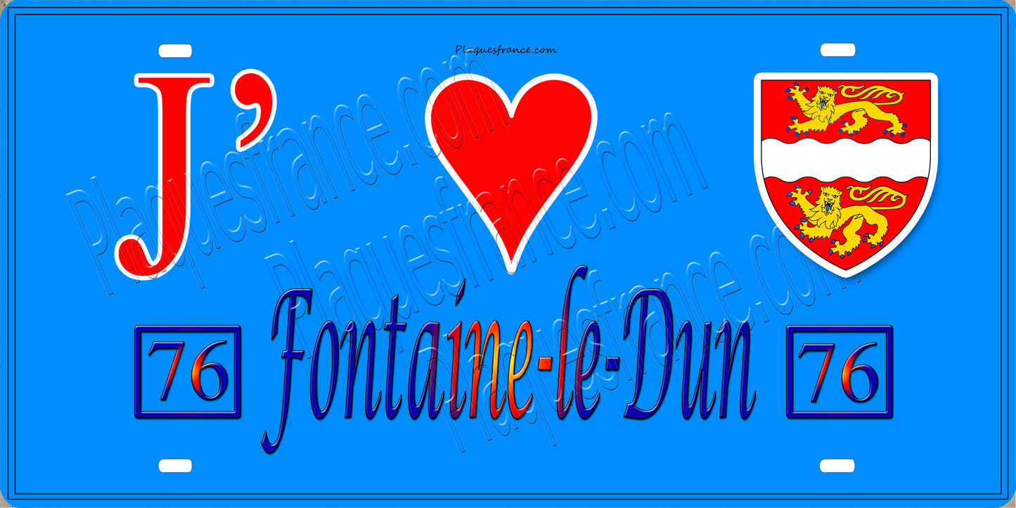Plaque métal décorative 15X30 J' ❤️ Fontaine-le-Dun, Seine Maritime (76)