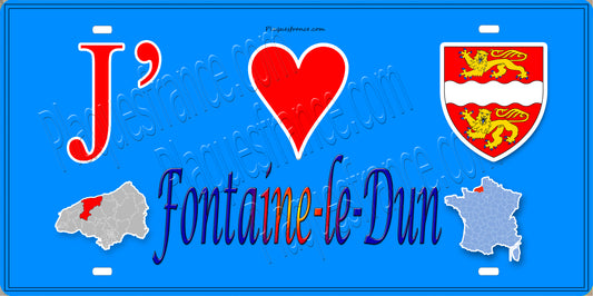 Plaque métal décorative 15X30 J' ❤️ Fontaine-le-Dun, Seine Maritime (76) bleu carte