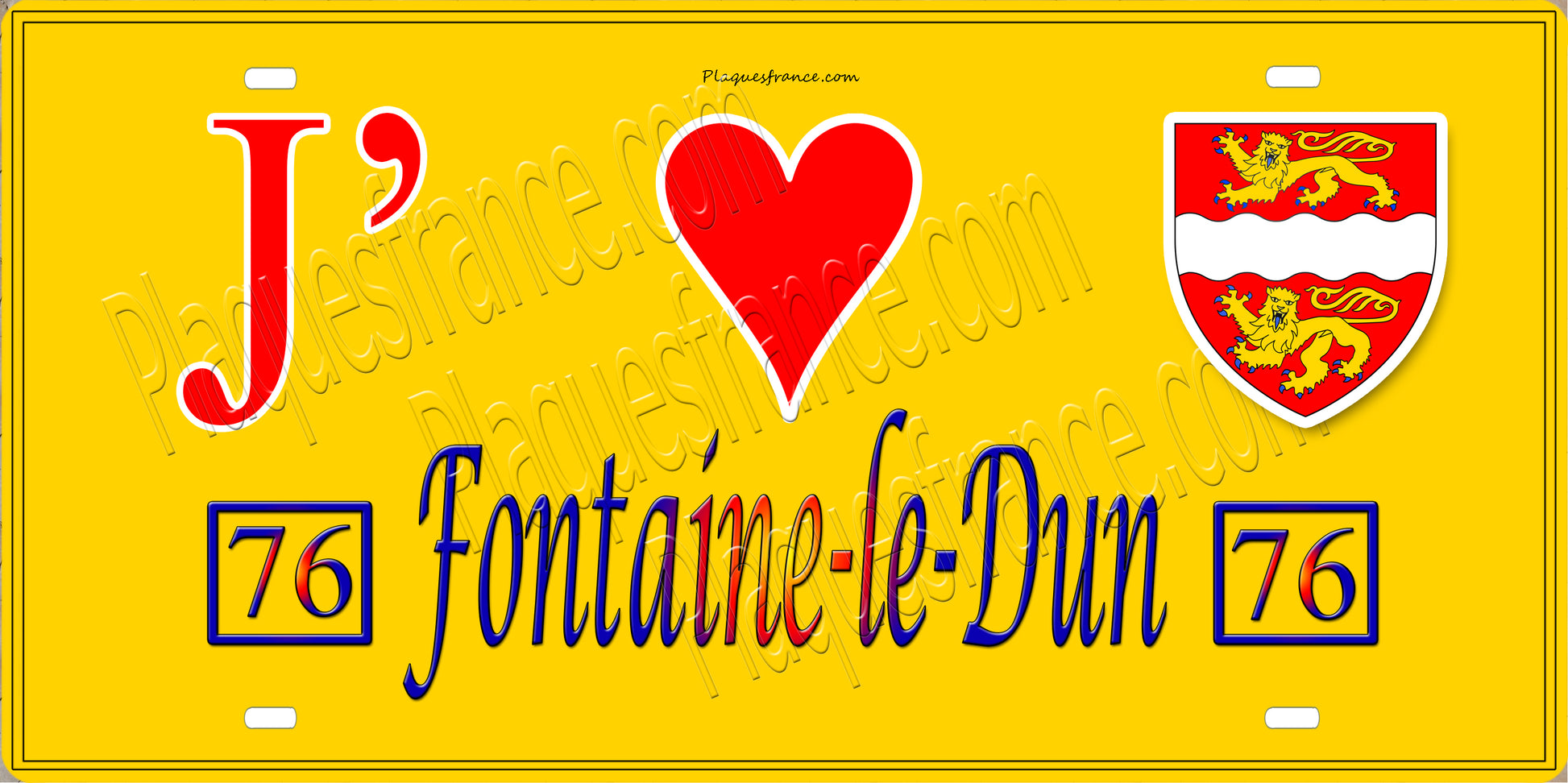 Plaque métal décorative 15X30 J' ❤️ Fontaine-le-Dun, Seine Maritime (76) jaune