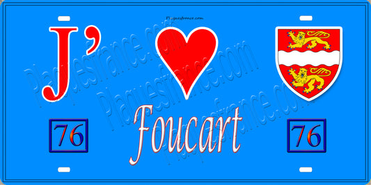 Plaque métal décorative 15X30 J' ❤️ Foucart, Seine Maritime (76) bleu