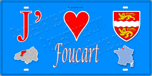 Plaque métal décorative 15X30 J' ❤️ Foucart, Seine Maritime (76) bleu carte