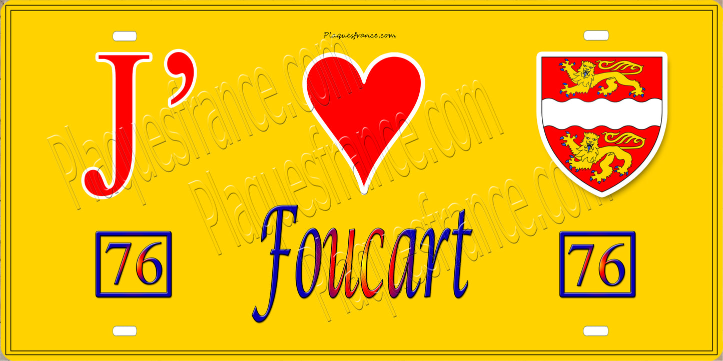 Plaque métal décorative 15X30 J' ❤️ Foucart, Seine Maritime (76) jaune