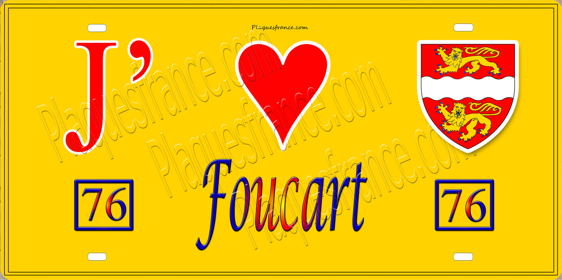 Plaque métal décorative 15X30 J' ❤️ Foucart, Seine Maritime (76) jaune