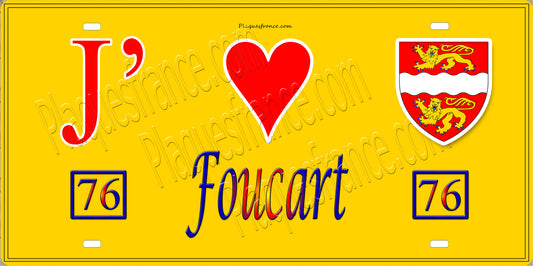 Plaque métal décorative 15X30 J' ❤️ Foucart, Seine Maritime (76) jaune
