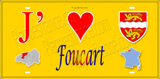 Plaque métal décorative 15X30 J' ❤️ Foucart, Seine Maritime (76) jaune carte
