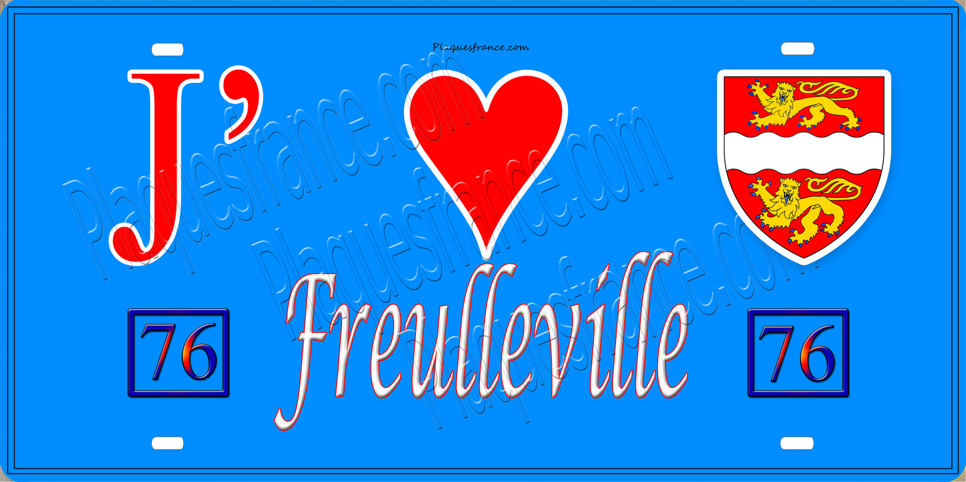 Plaque métal décorative 15x30 J' ❤️ Freulleville, Seine Maritime (76) bleu