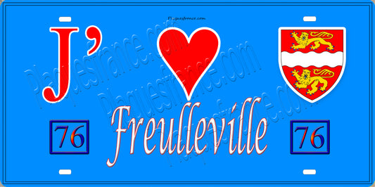 Plaque métal décorative 15x30 J' ❤️ Freulleville, Seine Maritime (76) bleu