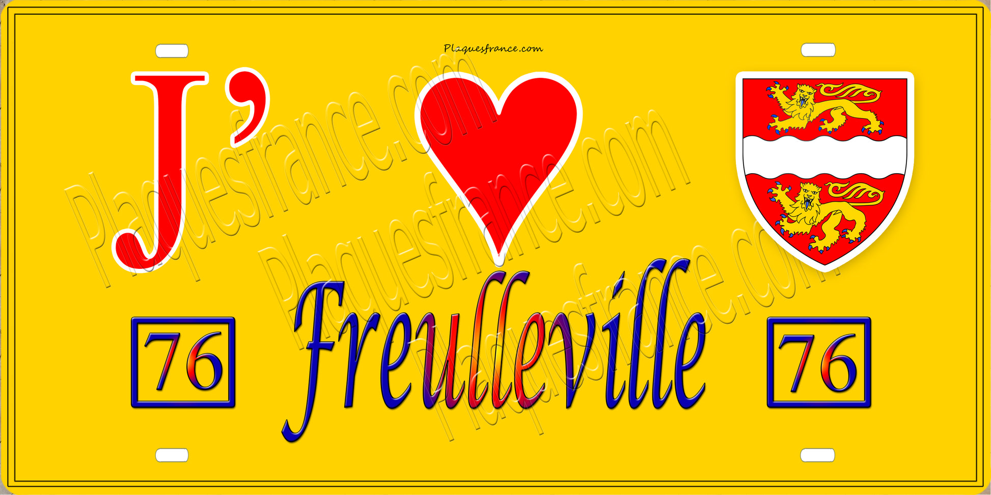 Plaque métal décorative 15x30 J' ❤️ Freulleville, Seine Maritime (76) jaune