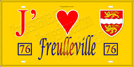 Plaque métal décorative 15x30 J' ❤️ Freulleville, Seine Maritime (76) jaune