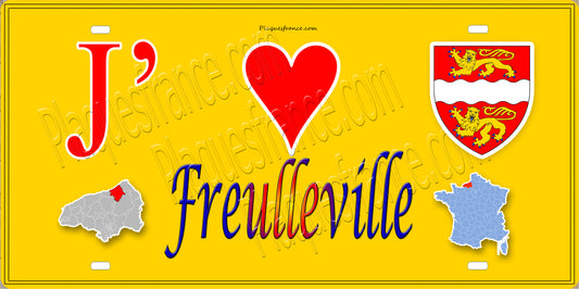 Plaque métal décorative 15x30 J' ❤️ Freulleville, Seine Maritime (76) jaune carte