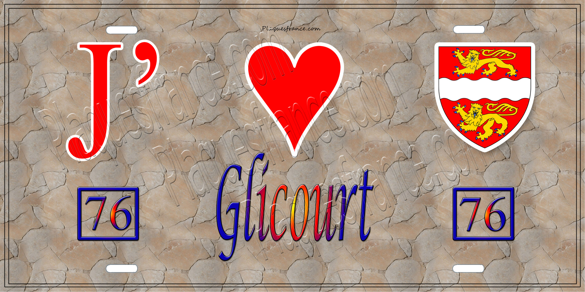 Plaque métal décorative  J' ❤️ Glicourt, Seine Maritime (76) antique