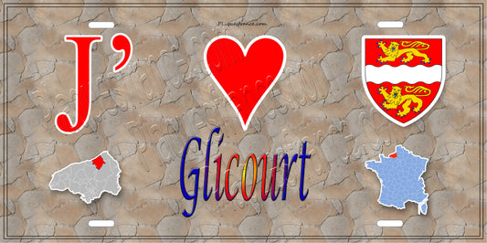 Plaque métal décorative  J' ❤️ Glicourt, Seine Maritime (76) antique carte