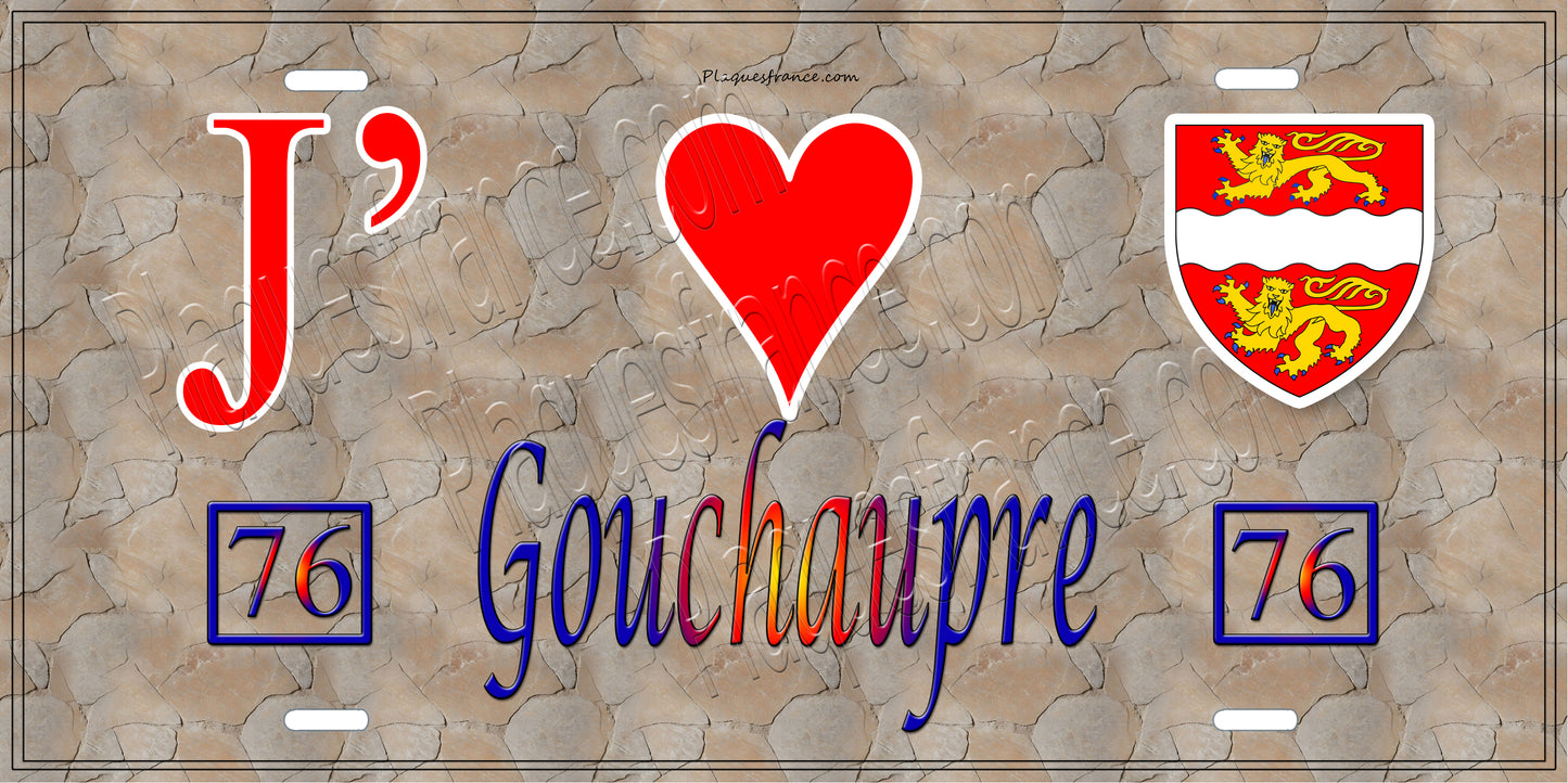 Plaque métal décorative  J' ❤️ Gouchaupre, Seine Maritime (76) antique