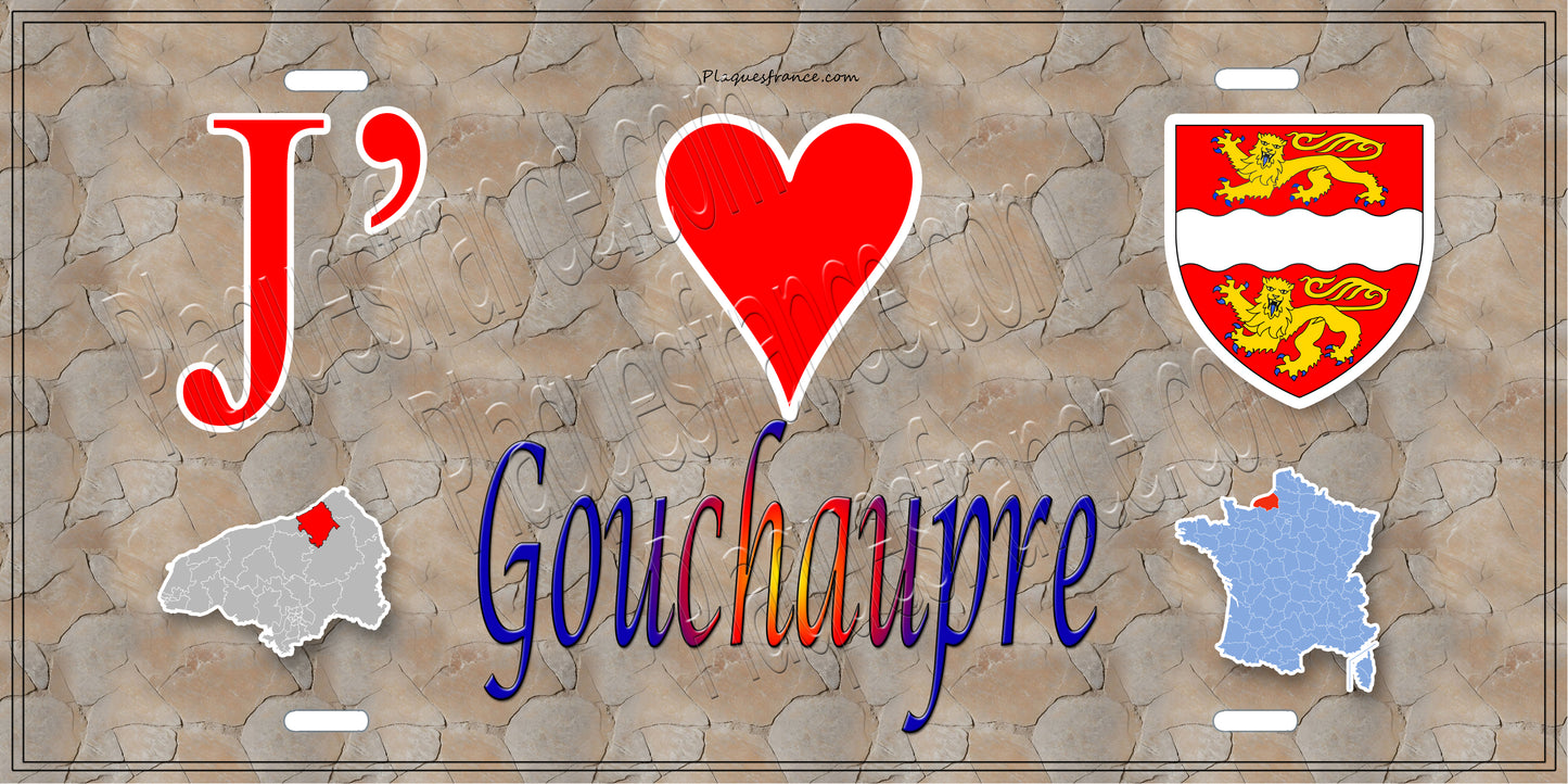 Plaque métal décorative  J' ❤️ Gouchaupre, Seine Maritime (76) antique carte
