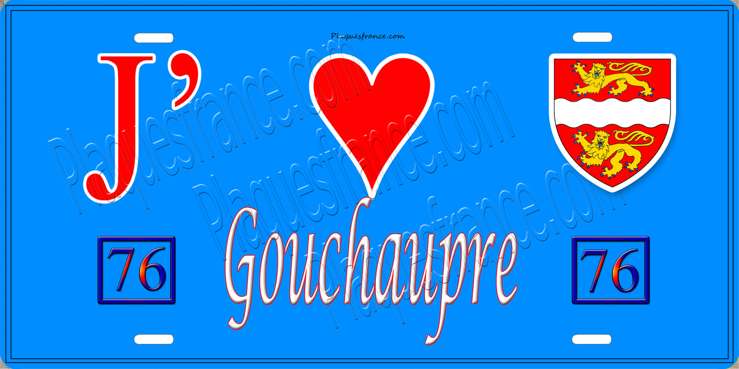 Plaque métal décorative  J' ❤️ Gouchaupre, Seine Maritime (76) bleu
