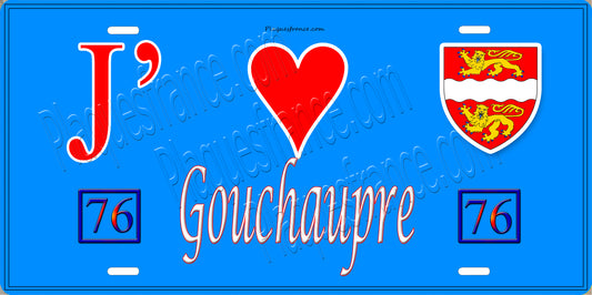 Plaque métal décorative  J' ❤️ Gouchaupre, Seine Maritime (76) bleu