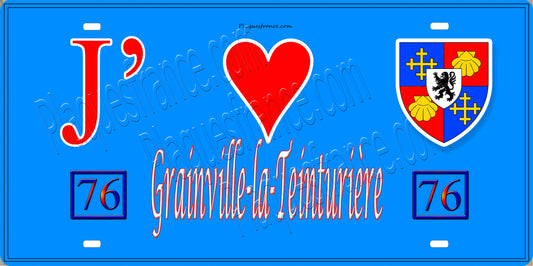 Plaque métal décorative 15X30 J' ❤️ Grainville-la-Teinturière, Seine Maritime (76) bleu