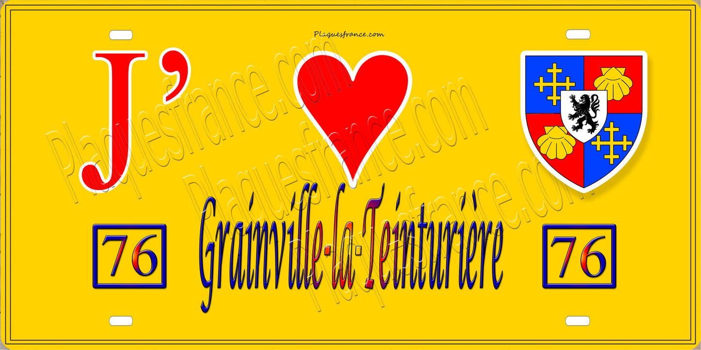 Plaque métal décorative 15X30 J' ❤️ Grainville-la-Teinturière, Seine Maritime (76) jaune
