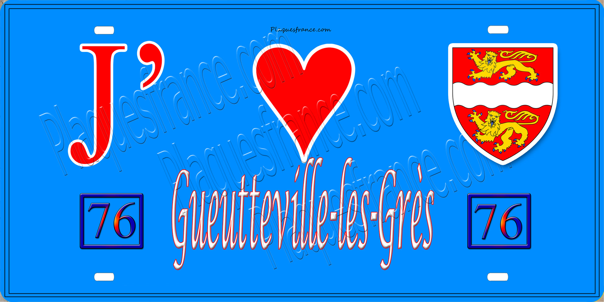Plaque métal décorative 15X30 J' ❤️ Gueutteville-les-Grès, Seine Maritime (76) bleu