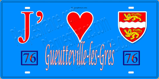 Plaque métal décorative 15X30 J' ❤️ Gueutteville-les-Grès, Seine Maritime (76) bleu