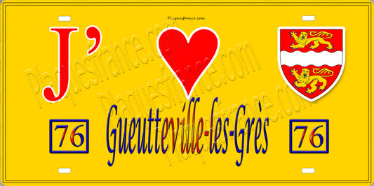 Plaque métal décorative 15X30 J' ❤️ Gueutteville-les-Grès, Seine Maritime (76) jaune