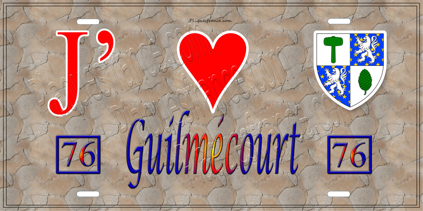 Plaque métal décorative  J' ❤️ Guilmécourt, Seine Maritime (76) antique