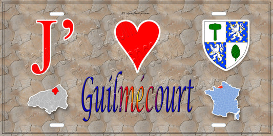Plaque métal décorative  J' ❤️ Guilmécourt, Seine Maritime (76) antique carte