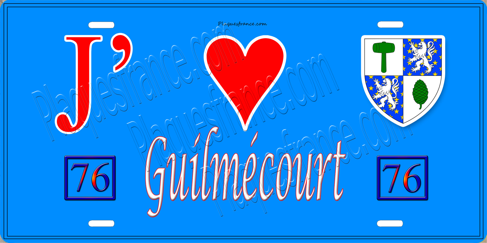 Plaque métal décorative  J' ❤️ Guilmécourt, Seine Maritime (76) bleu