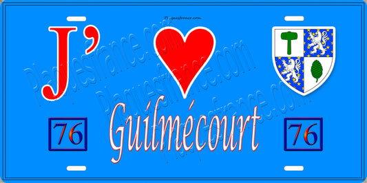 Plaque métal décorative  J' ❤️ Guilmécourt, Seine Maritime (76) bleu