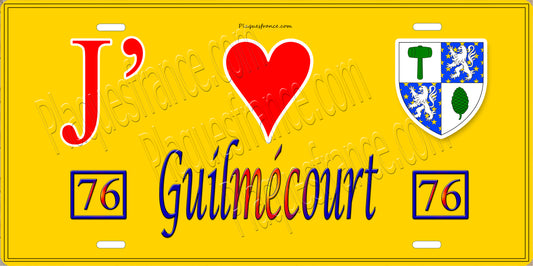 Plaque métal décorative  J' ❤️ Guilmécourt, Seine Maritime (76) jaune