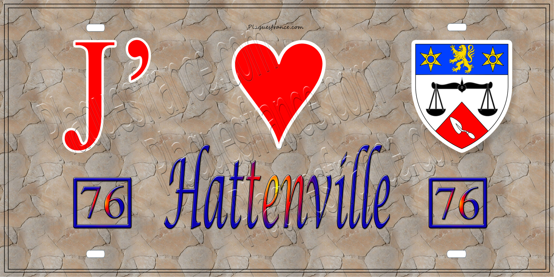 Plaque métal décorative 15X30 J' ❤️ Hattenville, Seine Maritime (76) antique
