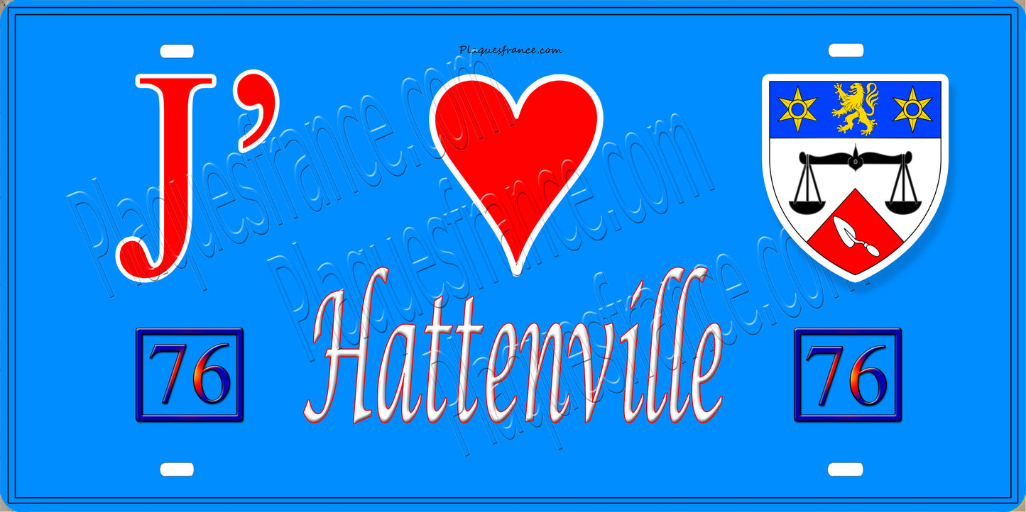 Plaque métal décorative 15X30 J' ❤️ Hattenville, Seine Maritime (76) bleu