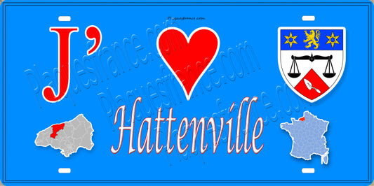 Plaque métal décorative 15X30 J' ❤️ Hattenville, Seine Maritime (76) bleu carte