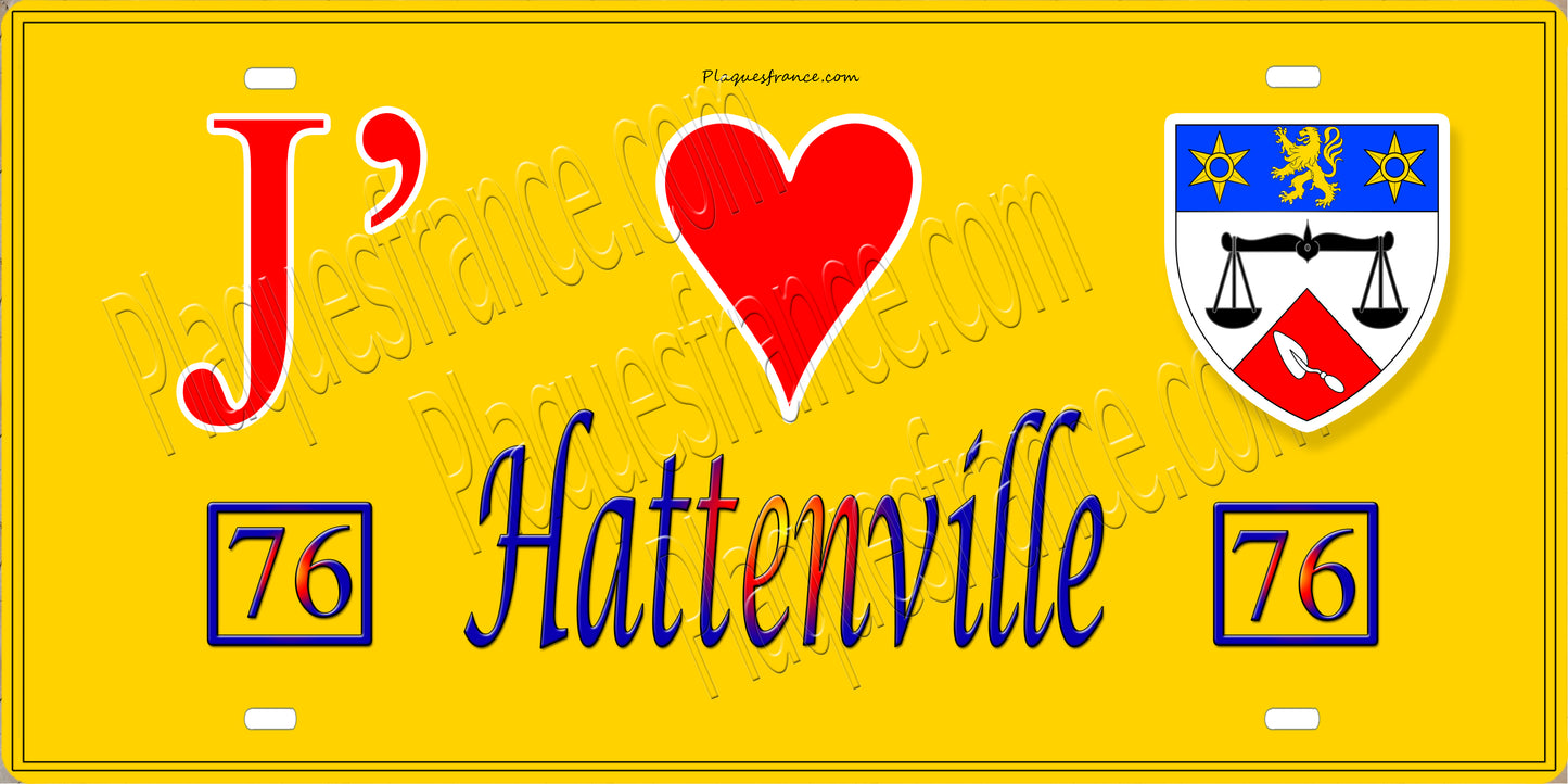 Plaque métal décorative 15X30 J' ❤️ Hattenville, Seine Maritime (76) jaune