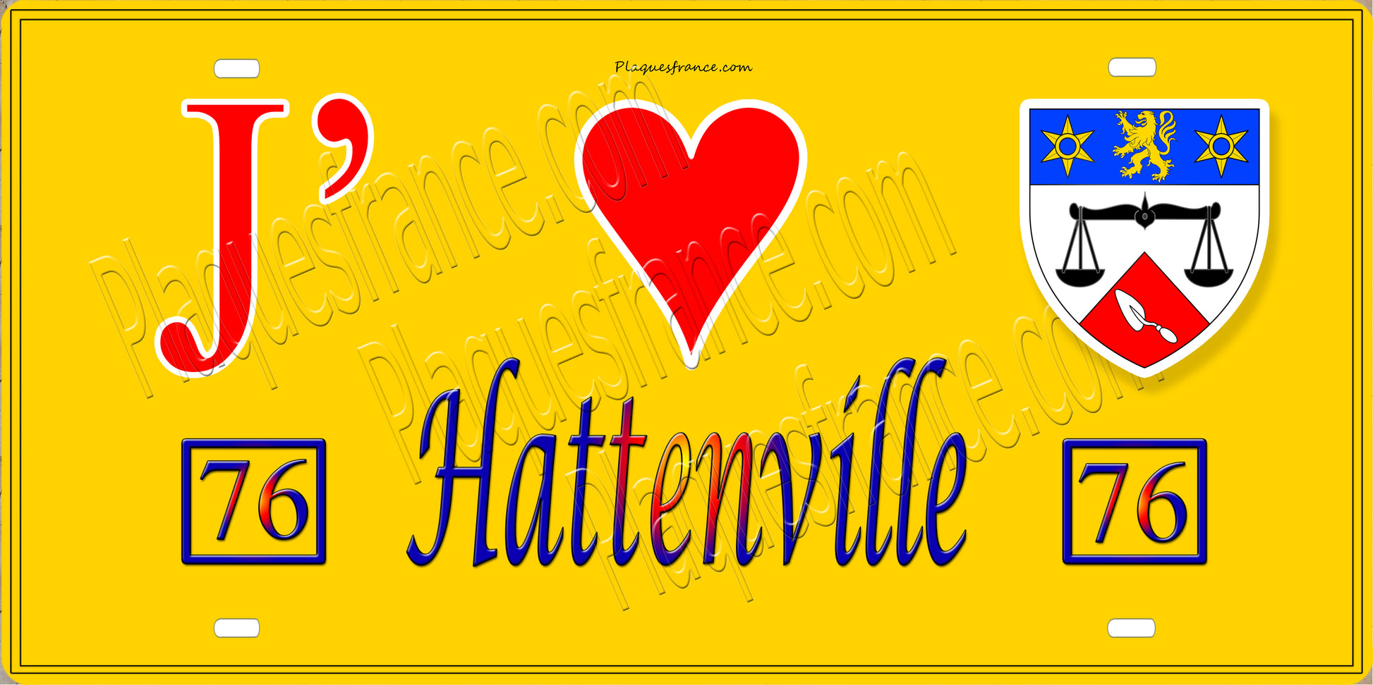 Plaque métal décorative 15X30 J' ❤️ Hattenville, Seine Maritime (76) jaune