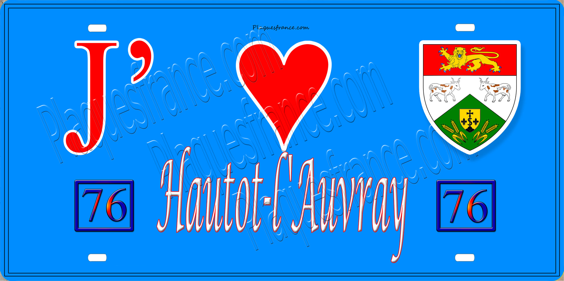 Plaque métal décorative 15X30 J' ❤️ Hautot-l'Auvray, Seine Maritime (76) bleu